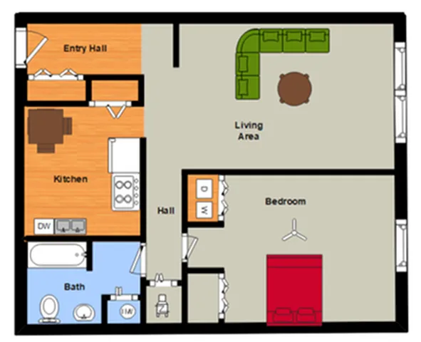 1 BR Chic with W/D Hookups