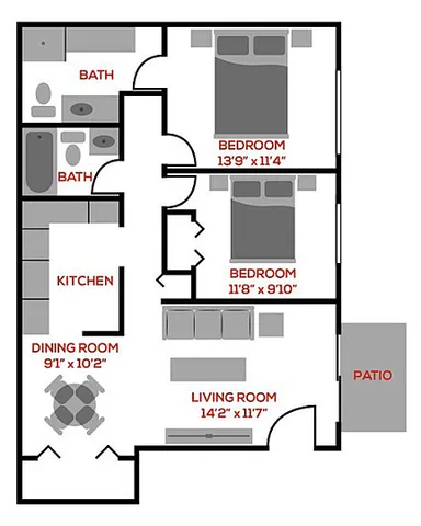 2 BR Floor Plan