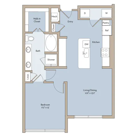 Live Oak A 1x1 floor plan