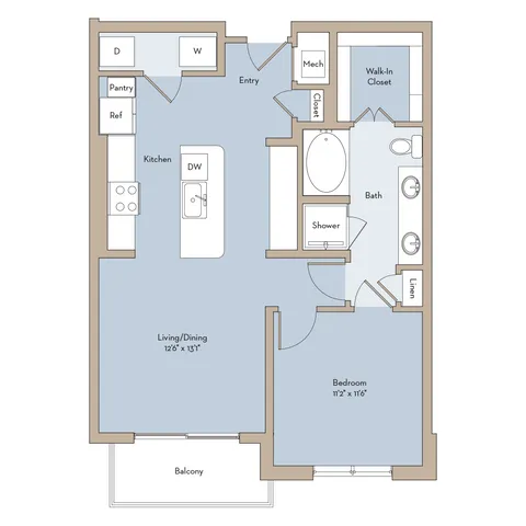 Live Oak B 1x1 floor plan