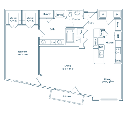 The Avalon 1x1 floor plan