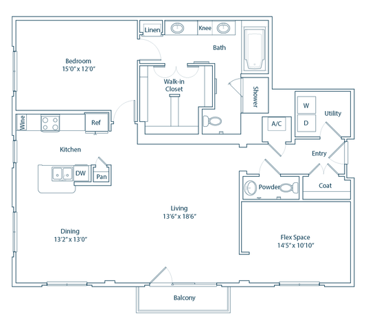 The Brentwood 1x1 floor plan