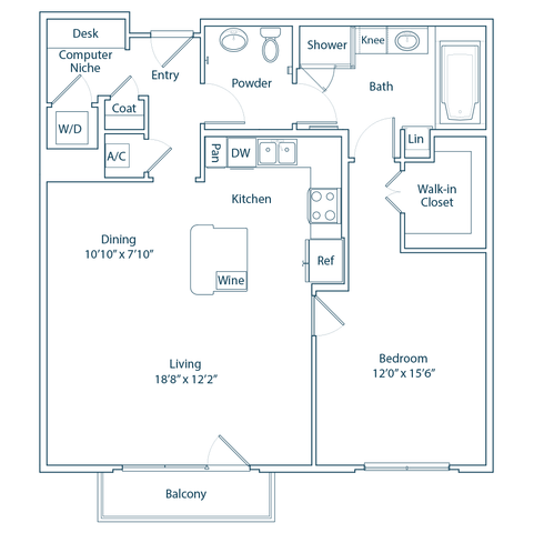 The Chilton 1x1 floor plan