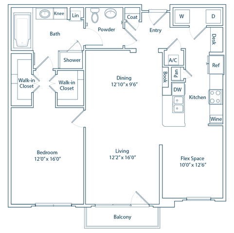 The Claremont 1x1 floor plan