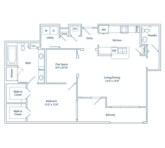 The Ella Lee 1x1 floor plan
