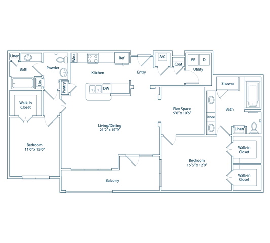 The Chevy Chase 2x2 floor plan