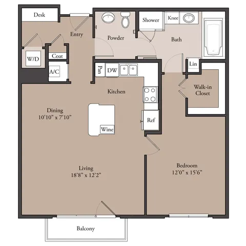 The Chilton 1x1 floor plan