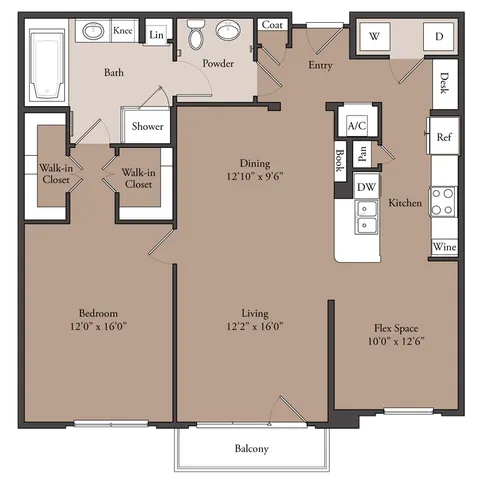 The Claremont 1x1 floor plan