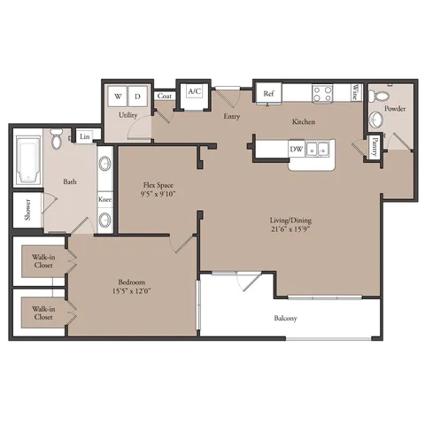 The Ella Lee 1x1 floor plan