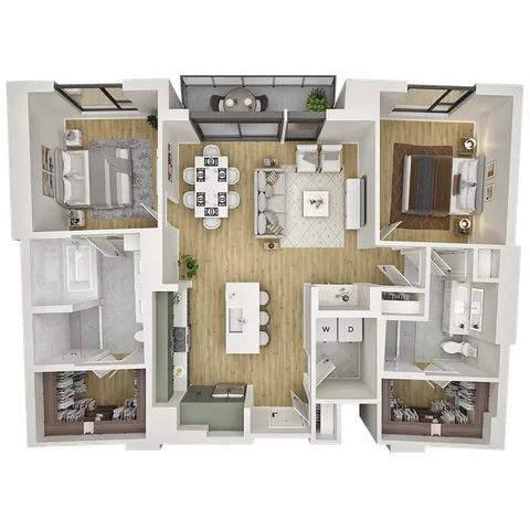 2 bed 2 bath with an open concept kitchen and living room
