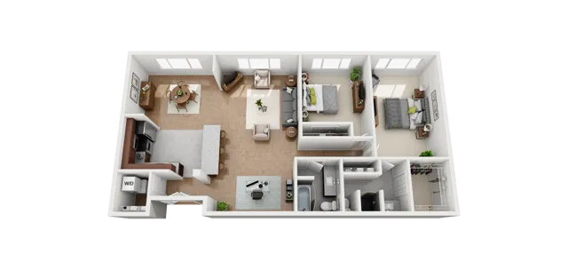 Floor Plan Layout for Two Bedroom Open Concept Apartment