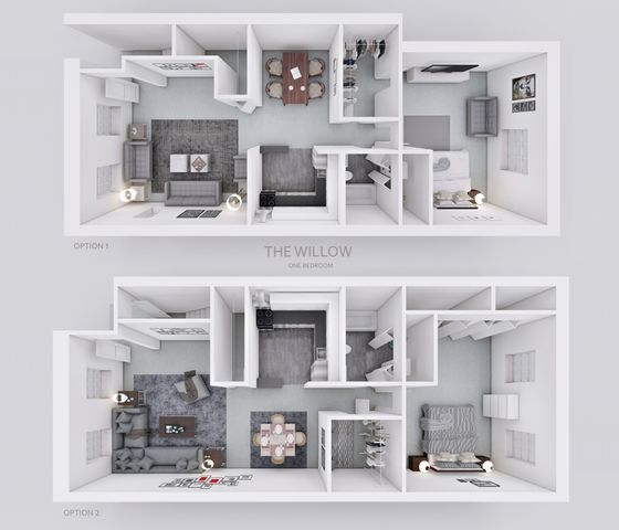The Willow: One Bedroom Layout 2 Options at Willow Shores