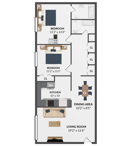 Richmond 2 Bedroom 2 Bath 900 SF