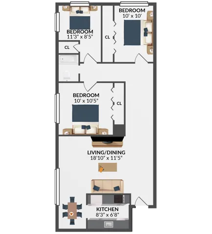 Tuscany 3 bedroom 1000 SF