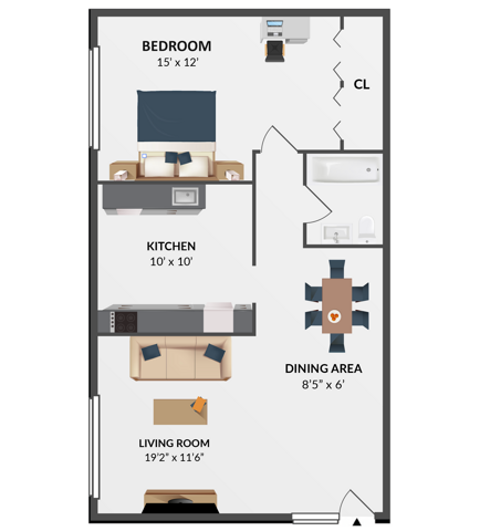 1 Bedroom 755 SF