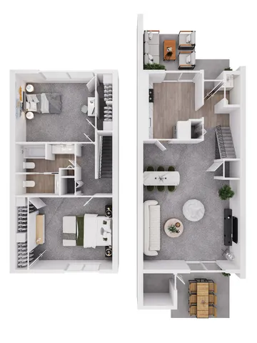 Floor plan layout for Valley Run 2 Bedroom Townhome Apartment 2 Floor