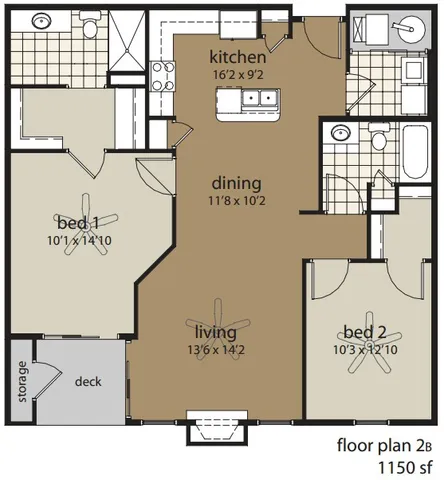 2 Bedroom Floor Plan | Providence Pointe | Johnston, Iowa