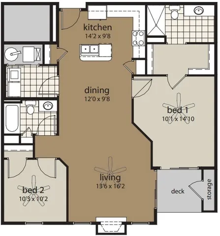 2 Bedroom Floor Plan | Providence Pointe | Johnston, Iowa