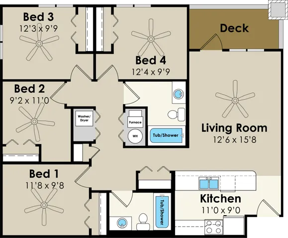 4 Bedroom Floor Plan | West Towne | Ames, Iowa