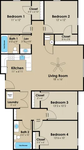4 Bedroom Floor Plan | West Towne | Ames, Iowa