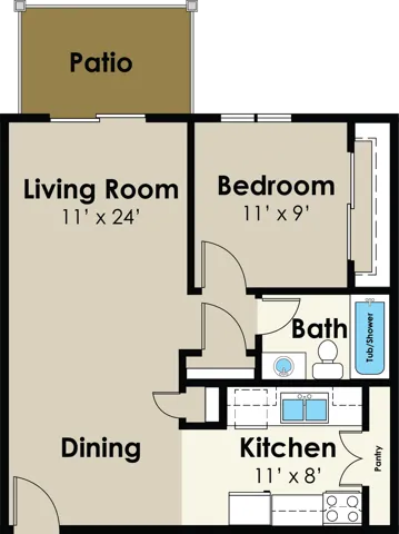 1 Bedroom Floor Plan | Gateway Hills | Ames, Iowa