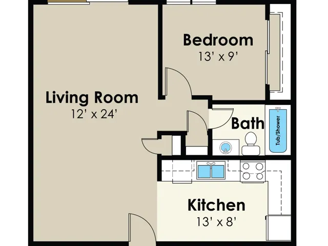 1 Bedroom Floor Plan | Gateway Hills | Ames, Iowa