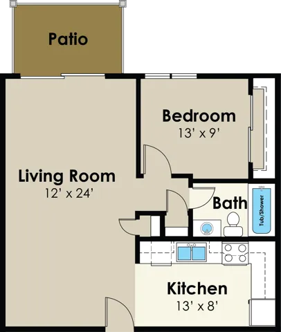 1 Bedroom Floor Plan | Gateway | Ames, Iowa