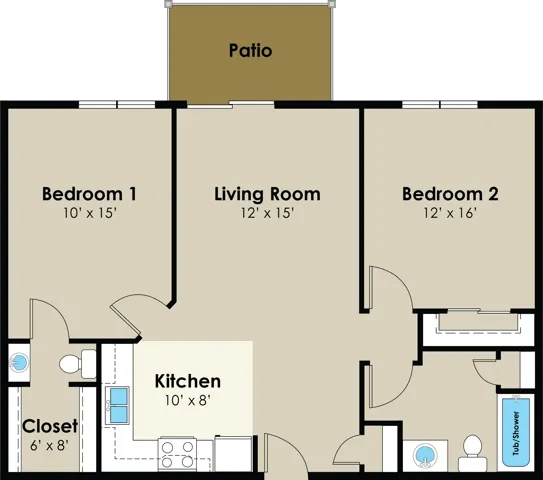 2 Bedroom Floor Plan | Gateway Hills | Ames, Iowa