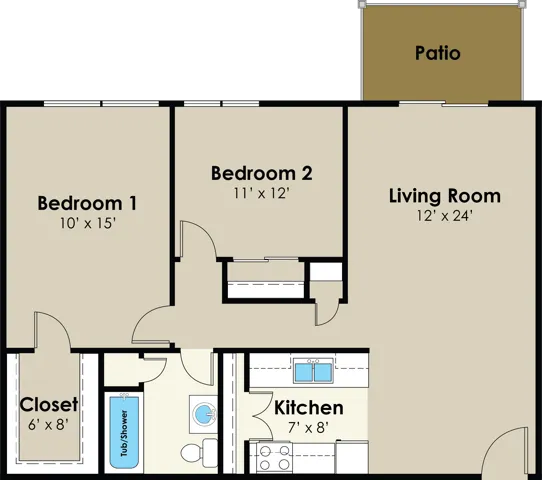 2 Bedroom Floor Plan | Gateway Hills | Ames, Iowa