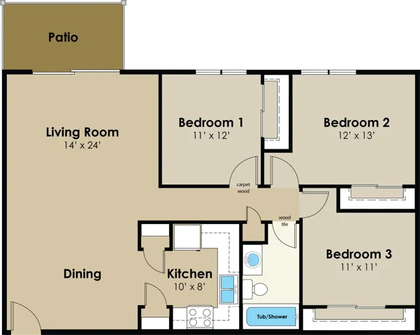 3 Bedroom Floor Plan | Gateway Hills | Ames, Iowa