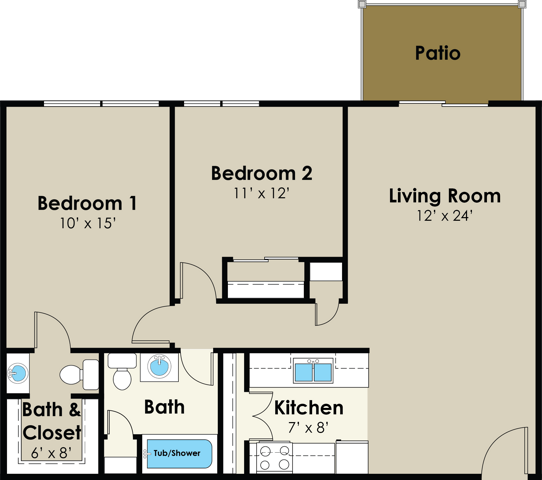 2 Bedroom Floor Plan | Gateway Hills | Ames, Iowa