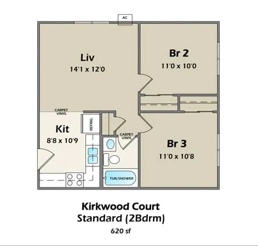 2 Bedroom Floor Plan | Campus View & Kirkwood Court | Cedar Rapids, Iowa