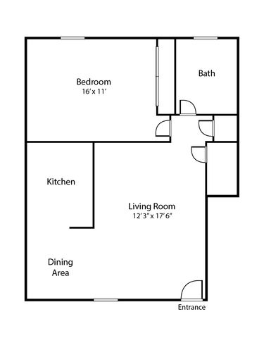 1 bedroom floor plan at The Cloverleaf apartments