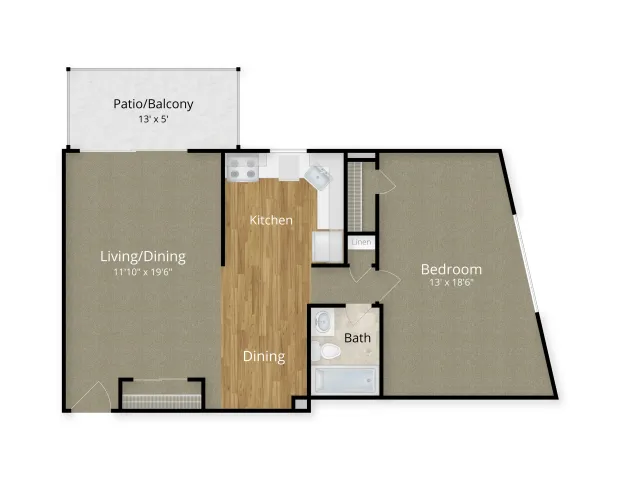 one bedroom apartment floorplan at lincoln court apartments in prospect park