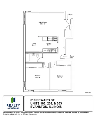 810 Seward Apartments 103, 203 and 303 Floor Plan.