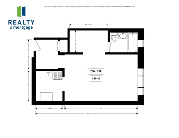 1367 East 53rd Street Apartments 200 and 300 Studio Floor Plan - 465 Square Feet.