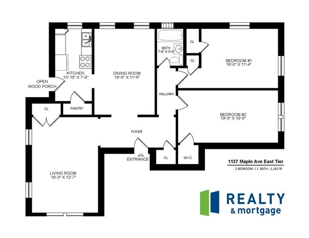 1137 Maple East Tier 1,165 Square Foot Two Bedroom Floor Plan.