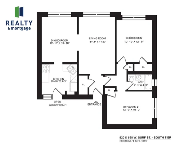 520 and 528 West Surf Street South Tier Two Bedroom Floor Plan.