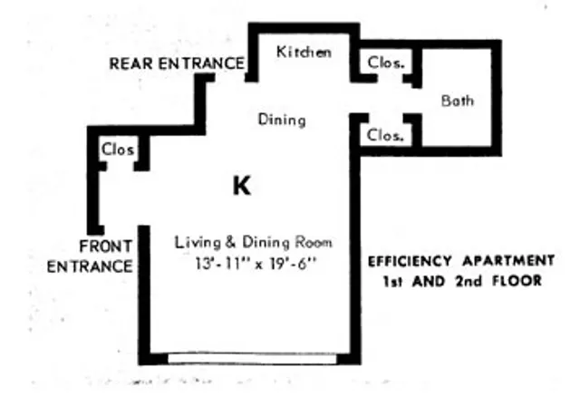 Garden House Apartments Studio Floor Plan.