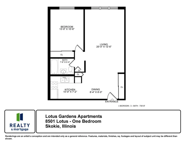 Lotus Garden Apartments One Bedroom Floor Plan.