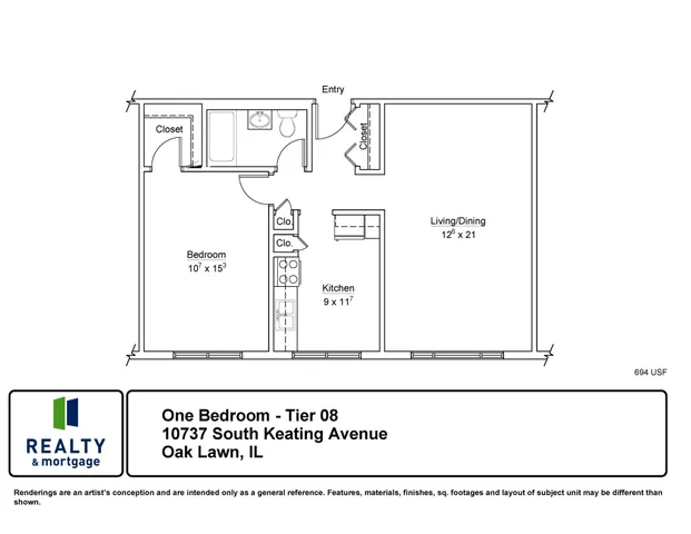 10737 South Keating Tier 8 One Bedroom Floor Plan.