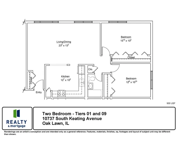 10737 South Keating Tiers 1 and 9 Two Bedroom Floor Plan.