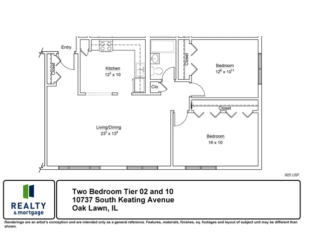 10737 South Keating Tiers 2 and 10 Two Bedroom Floor Plan.