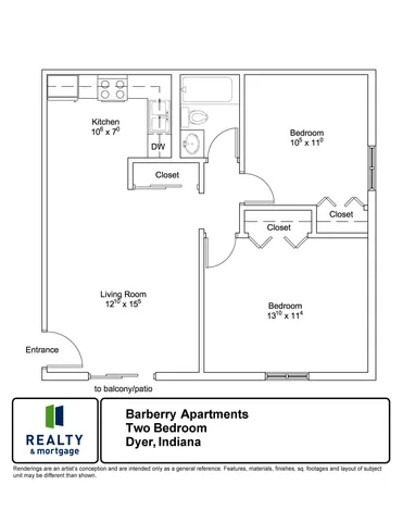 Barberry Apartments Two Bedroom Floor Plan.
