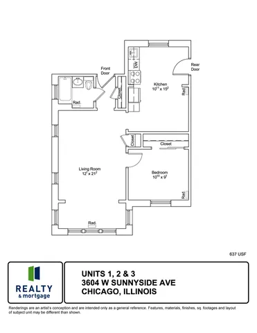 3604 West Sunnyside One Bedroom Floor Plan.