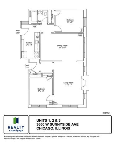 3600 West Sunnyside Two Bedroom Floor Plan.