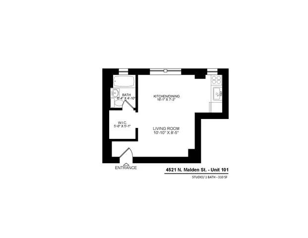 4521 North Malden Apartment 101 studio floor plan.
