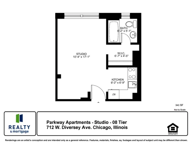 Studio floorplan tier 8 - 340 Square feet