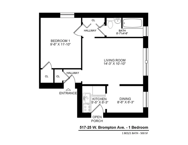 517-25 West Brompton One Bedroom Floor Plan.