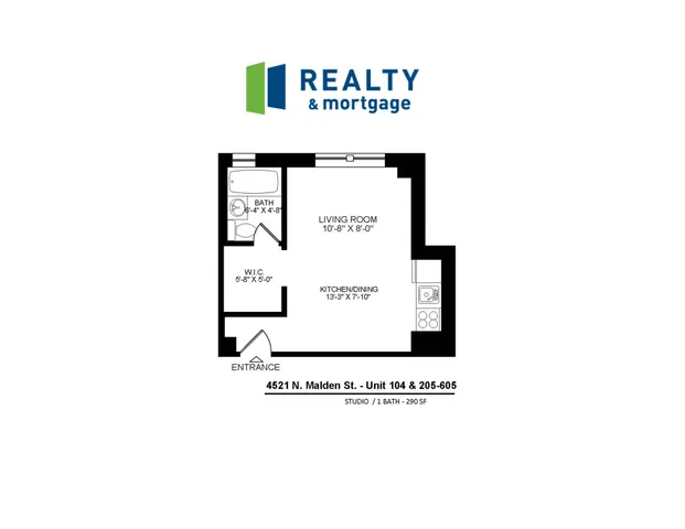 4521 North Malden apartments 205-605 studio floor plan.